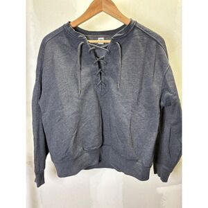 Old Navy Womens Lace Up Pullover Sweatshirt Charcoal Heather Gray Size M Fleece